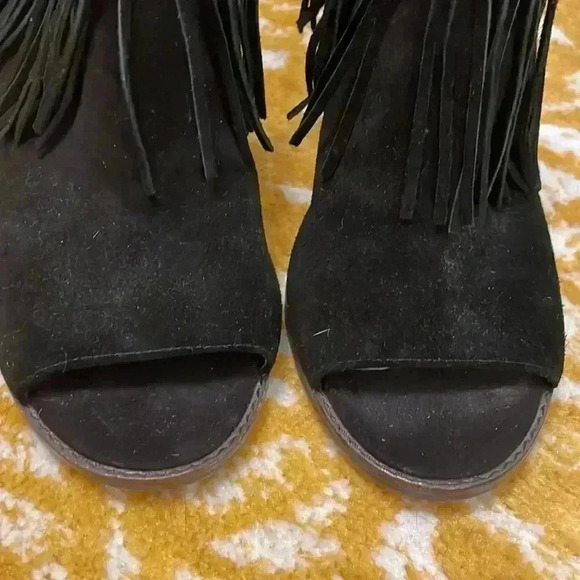 lucky brand adjustable fringe suede open toe block heel 8.5 - Picture 4 of 9